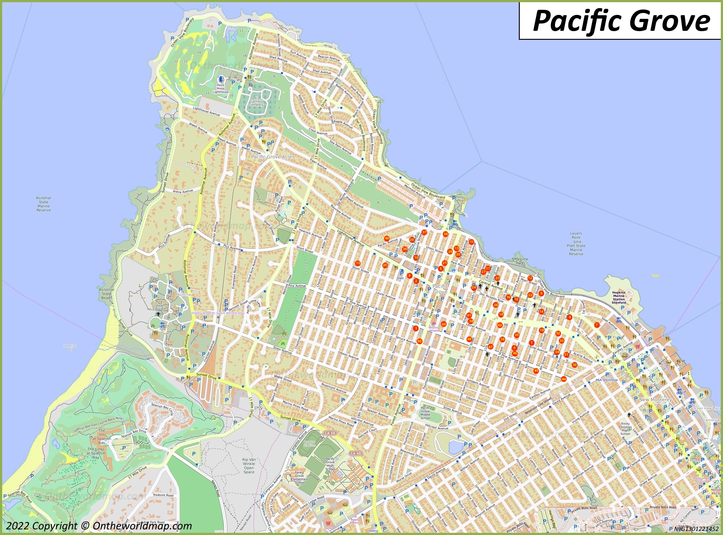 Map: Pacific Grove, City of Homes. 1-50